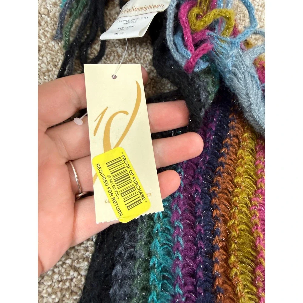 NWT Collection‎ Eighteen Rainbow Striped Metallic Boho Knit Scarf Festival Cozy